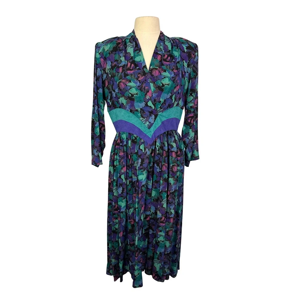Patty O'Neil Petites Vintage Abstract Floral Print Midi‎ Dress Size 14
